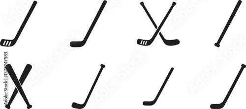 Collection of hockey stick icons for sports and game design