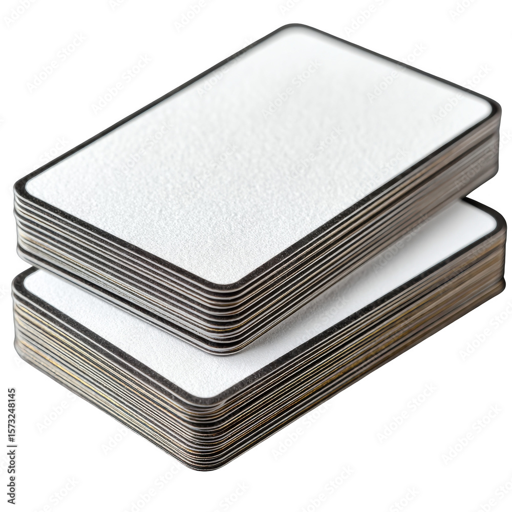 Stack of blank white cards with black border isolated on transparent background