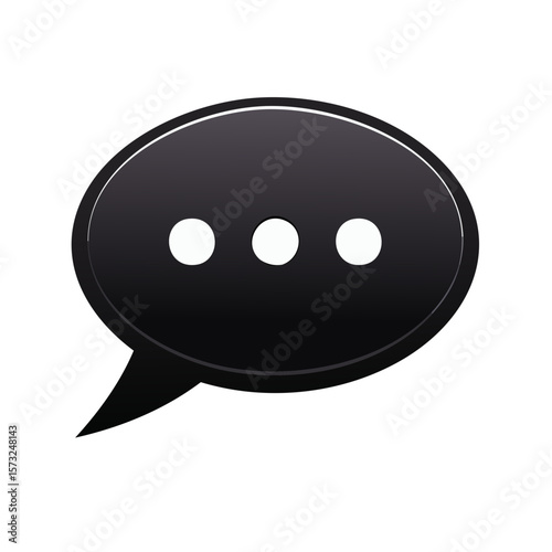 Glossy Black Speech Bubble Icon with Three White Dots Indicating More to Come Communication Design Element Isolated on White