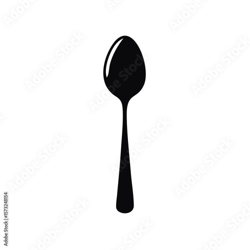Simple Black Spoon Silhouette on White Background for Food Service and Dining Concepts