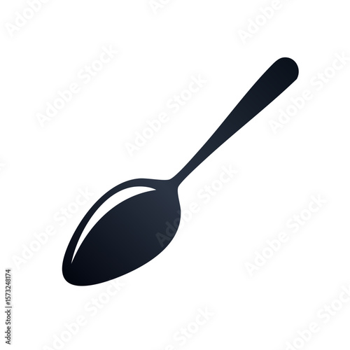 Elegant single black spoon cutout on white backdrop, kitchen utensil dining object icon
