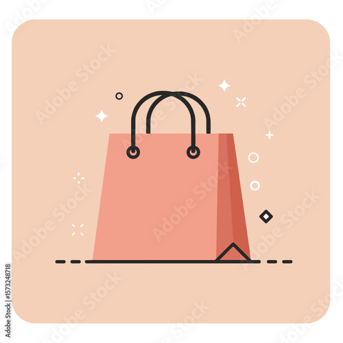 Simple pink shopping bag on a pastel background with accents  