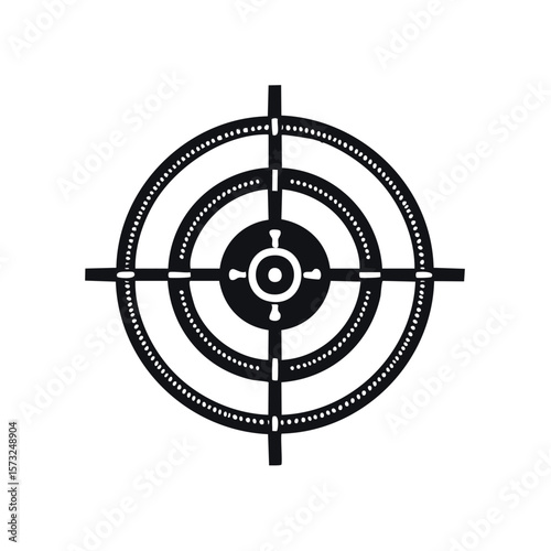 Target icon for aiming or shooting in black and white, crosshairs, sniper scope, aim point for accuracy, precision.