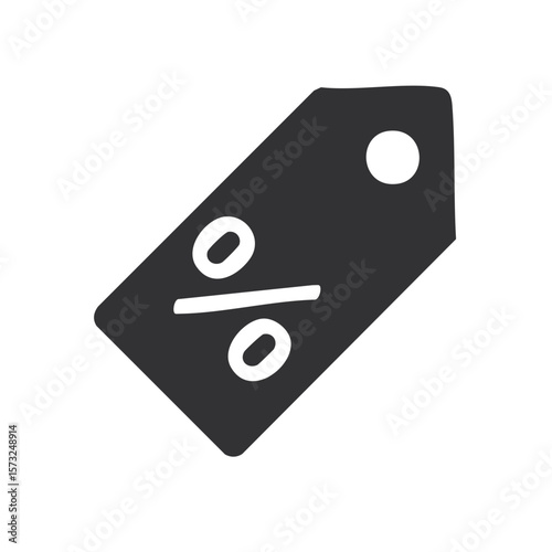 Dark Grey Discount Tag with Percentage Sign. Price Tag Symbol for Black Friday, Sales and Special Offers. Hand Drawn Style