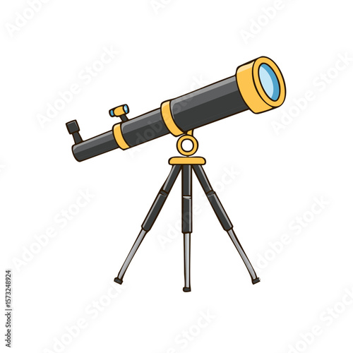 Cartoon Illustration of a Telescope on a Tripod Stand for Stargazing