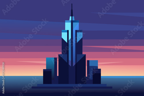 city skyline at sunset