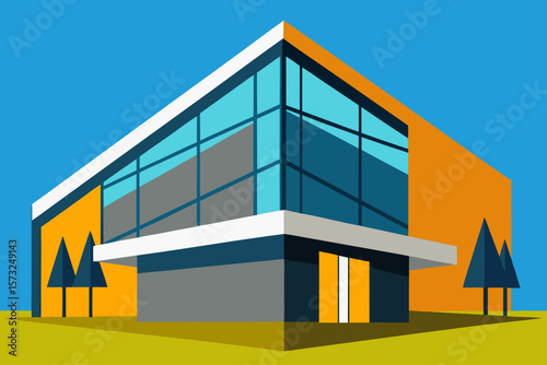 modern office building with blue windows