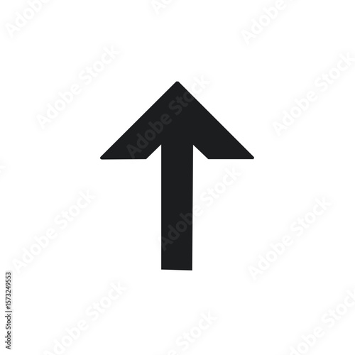 Simple upward direction arrow on plain white background offering navigational guidance.