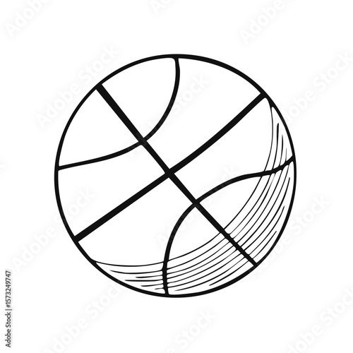 Vector drawing of a basketball with line patterns in a minimalist style for sport themes and graphic design applications