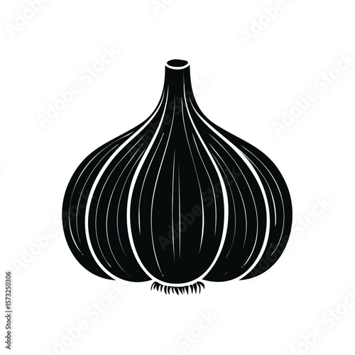 Monochrome garlic bulb silhouette illustration graphic element, cooking ingredient, pungent flavor, healthy food