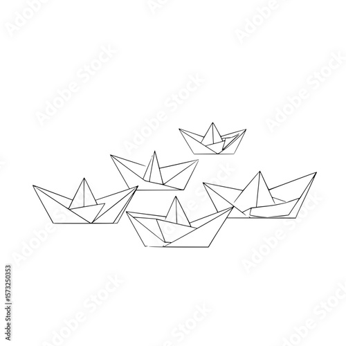 A minimalist illustration showing five paper boats arranged in a cluster on a plain white background art
