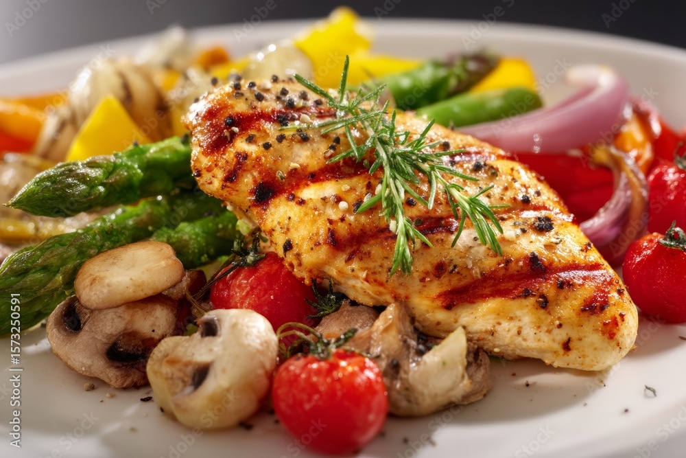 Grilled chicken breast with vegetables. Grilled chicken breast with vegetables.