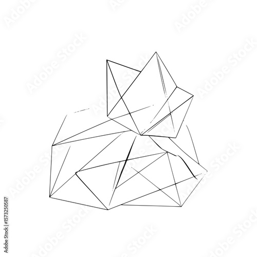 Geometric representation of a cat composed of interconnected lines forming triangular and polygonal shapes