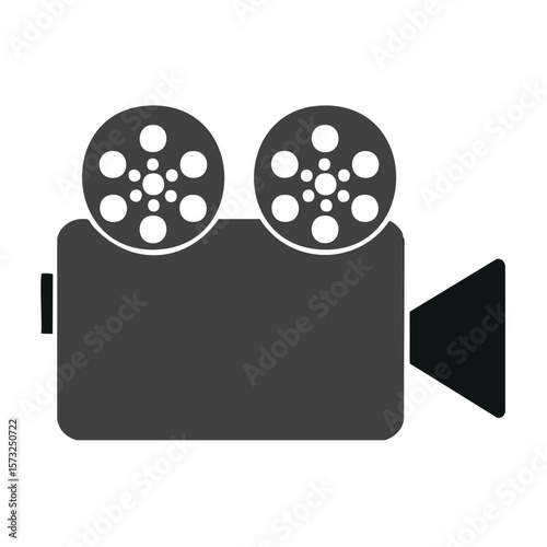 Classic Film Camera Icon Depicting Cinema with Reels, Projector, and Film Making Elements