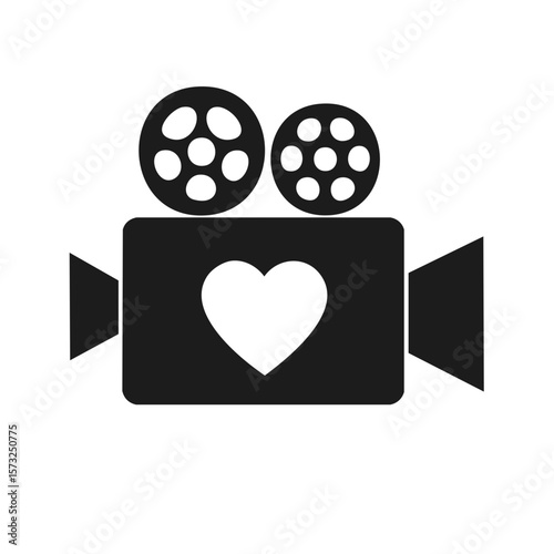 Movie Camera with Heart Icon A Love Story Video Symbol for Romantic Films Cinema and Weddings
