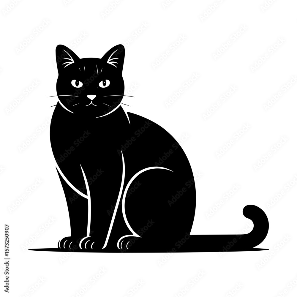 Fototapeta premium cat Halloween black silhouette vector, spooky simple silhouette design icon on white background, Halloween clipart illustration
