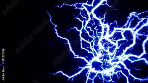 Bright Blue Lightning Bolt Striking in Dark Sky with Electric Energy and Dynamic Natural Phenomenon