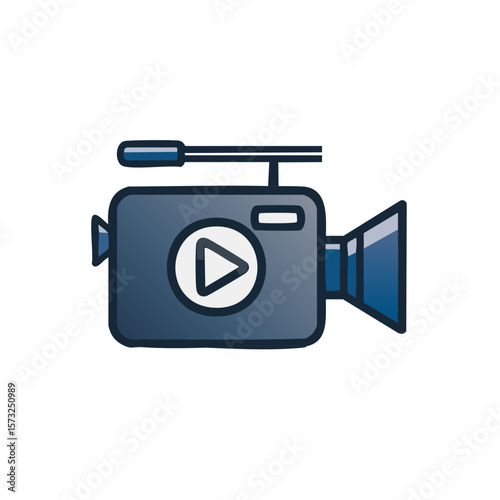 Illustration of a Vintage Style Video Camera Recording with Play Icon, Filming and Storytelling Concept