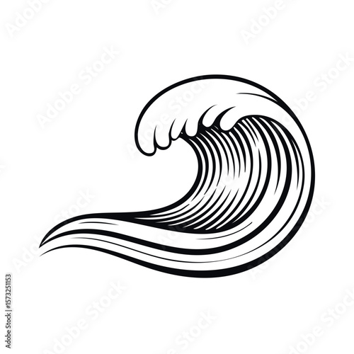 Stylized Ocean Wave Illustration in Black and White Minimalist Design