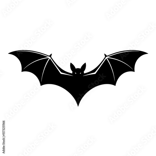 flying bat  Halloween black silhouette vector, spooky simple silhouette design icon on white background, Halloween clipart illustration