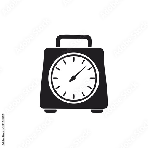 Analog Clock in Black and White a Simple Timekeeping Tool with Handle for Easy Portability