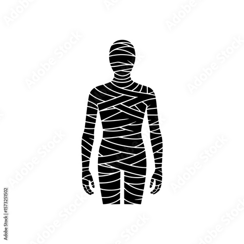 mummy Halloween black silhouette vector, spooky simple silhouette design icon on white background, Halloween clipart illustration