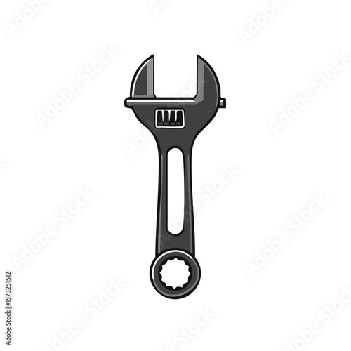 Adjustable wrench illustration on white background; maintenance and construction tool