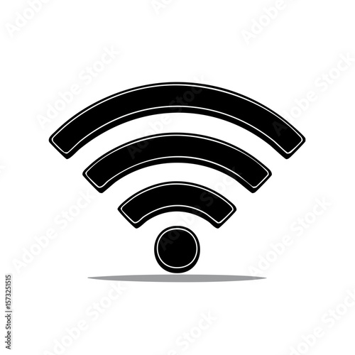 Vector Illustration Depicting Wireless Internet Connection with Arcs Radiating from Central Circle, Black and White