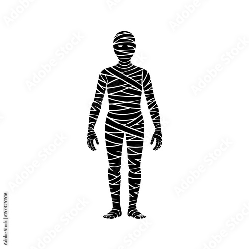 mummy Halloween black silhouette vector, spooky simple silhouette design icon on white background, Halloween clipart illustration