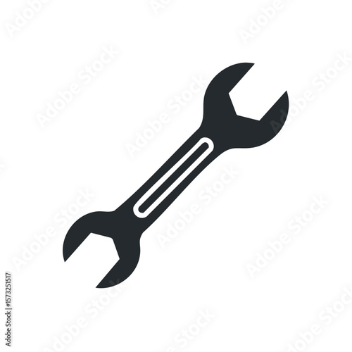 Silhouette image of a spanner, wrench isolated on white. Instrument for repair, fixing, and mechanical adjustments.