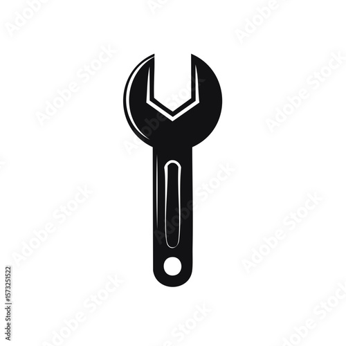 Black silhouette of a spanner wrench for repair services isolated on white background for construction or industry projects