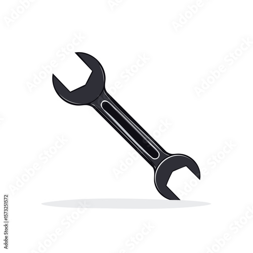 Black Adjustable Wrench Illustration Mechanic Tool Repair Equipment Icon Spanner