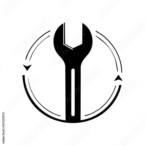Wrench rotation repair black and white spanner circle arrow outline service icon maintenance equipment mechanic industrial construction