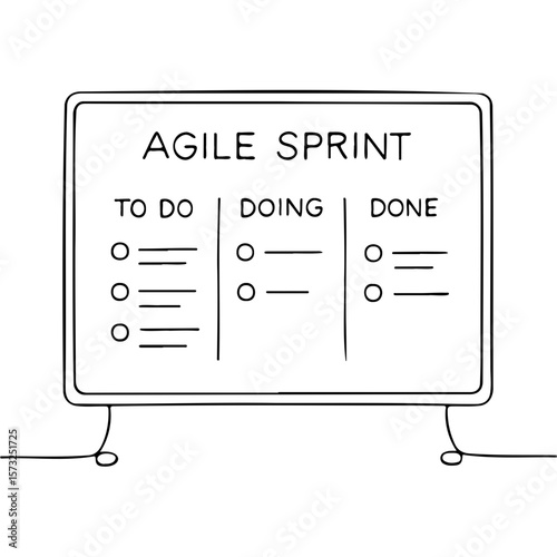 Agile sprint whiteboard with task lists for project management  