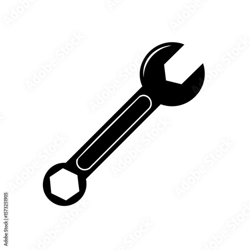 Wrench Tool Illustration Black and White Spanner Repairing Maintenance Fix Symbol