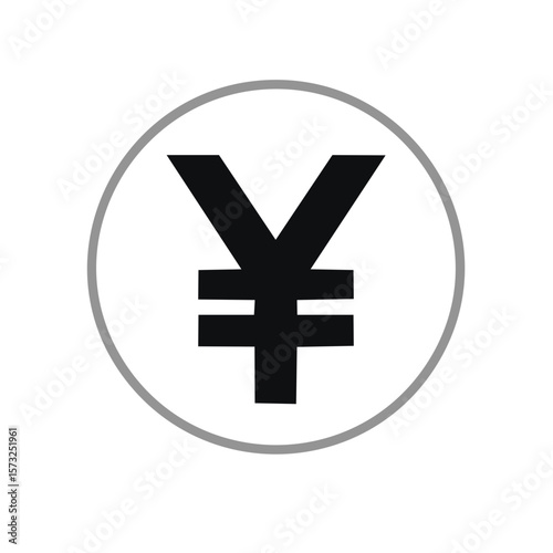 Japanese Yen Symbol in Black Circle, Money and Currency Graphic Element