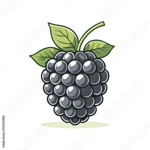 Illustration of Fresh Blackberry with Green Leaves Isolated on White Background