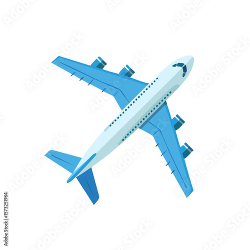 Blue and White Airplane Illustration Depicting Transportation and Travel on a White Background