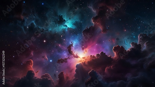 Fototapeta Naklejka Na Ścianę i Meble -  Mesmerizing Space Nebula Wallpaper - Vibrant Galaxy, Cosmic Stars & Supernova Universe Background in 4K HD