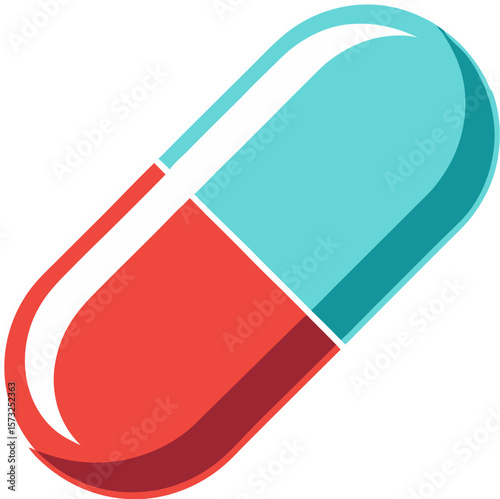 Stylized red and blue capsule pill isolated on transparent background vector illustration