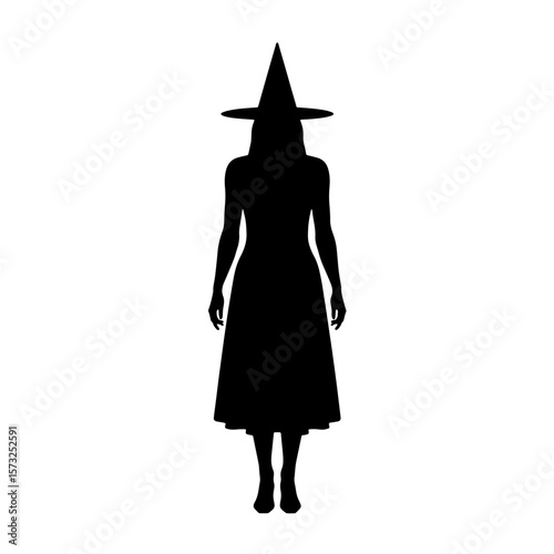 witch Halloween black silhouette vector, spooky simple silhouette design icon on white background, Halloween clipart illustration