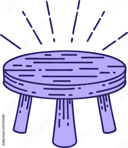 illustration of a traditional tattoo style wooden stool in bright neon color