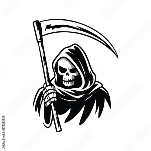 grim reaper vector with hooded cloak and scythe
