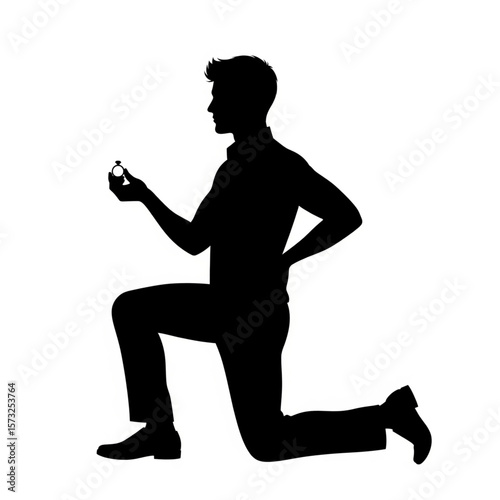 Silhouette of Man Proposing with Ring