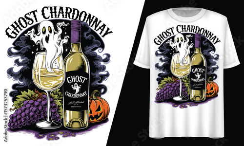 Ghost Chardonnay Halloween, Wine Spooky, T-Shirt Design.