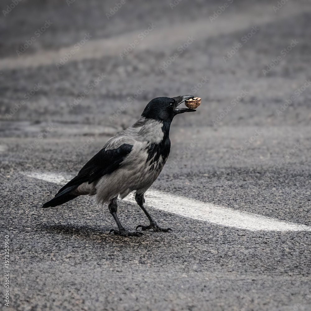 Fototapeta premium A Crow Holding Half a Nut