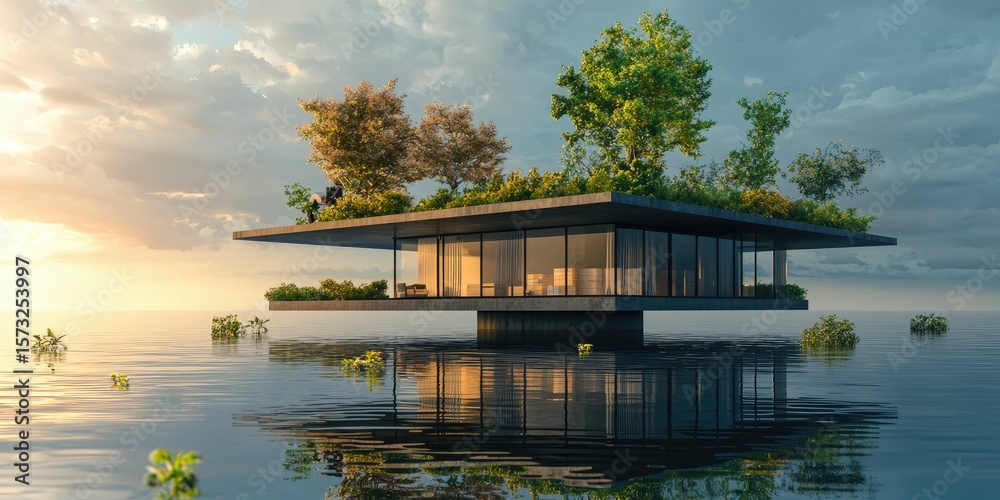 Fototapeta premium Imagine a warehouse that is built on a floating island