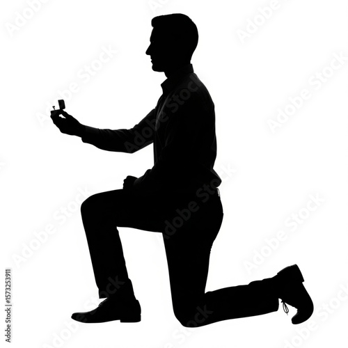 Silhouette of Man Proposing with Engagement Ring