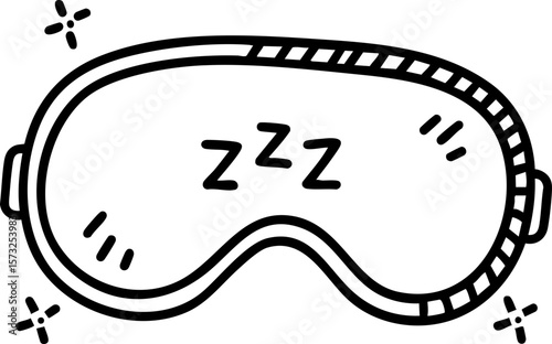 Wellness retreats concept. Sleep mask illustration with zzz symbols for relaxation. Hand-drawn outline icon