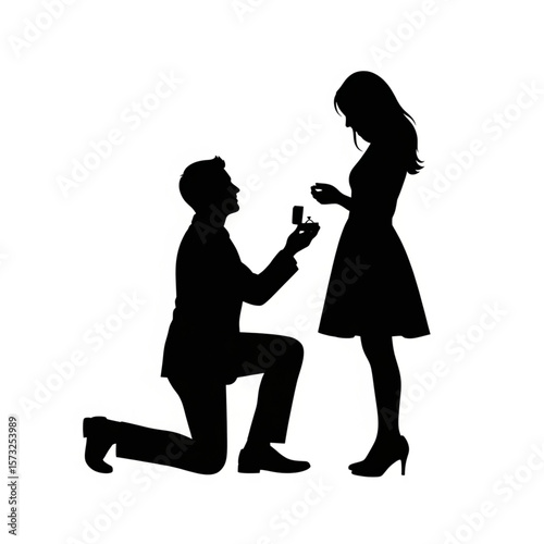 Silhouette of a Man Proposing Marriage to a Woman